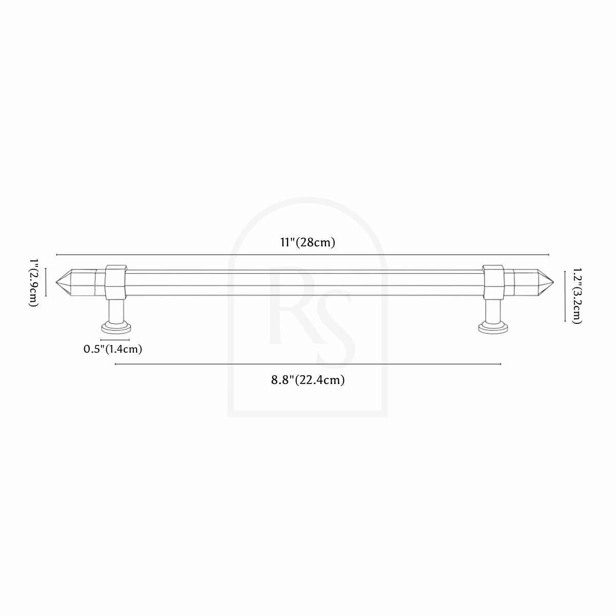 Zakitu Crystal Knob & Pull Bar line drawing 5