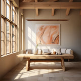 "Premium wood elongated pendant light, providing warm, even illumination for modern Scandinavian dining rooms."