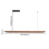 "Dimensions of Illuvia pendant light in premium wood material, 59” long, ideal for large dining or office spaces."