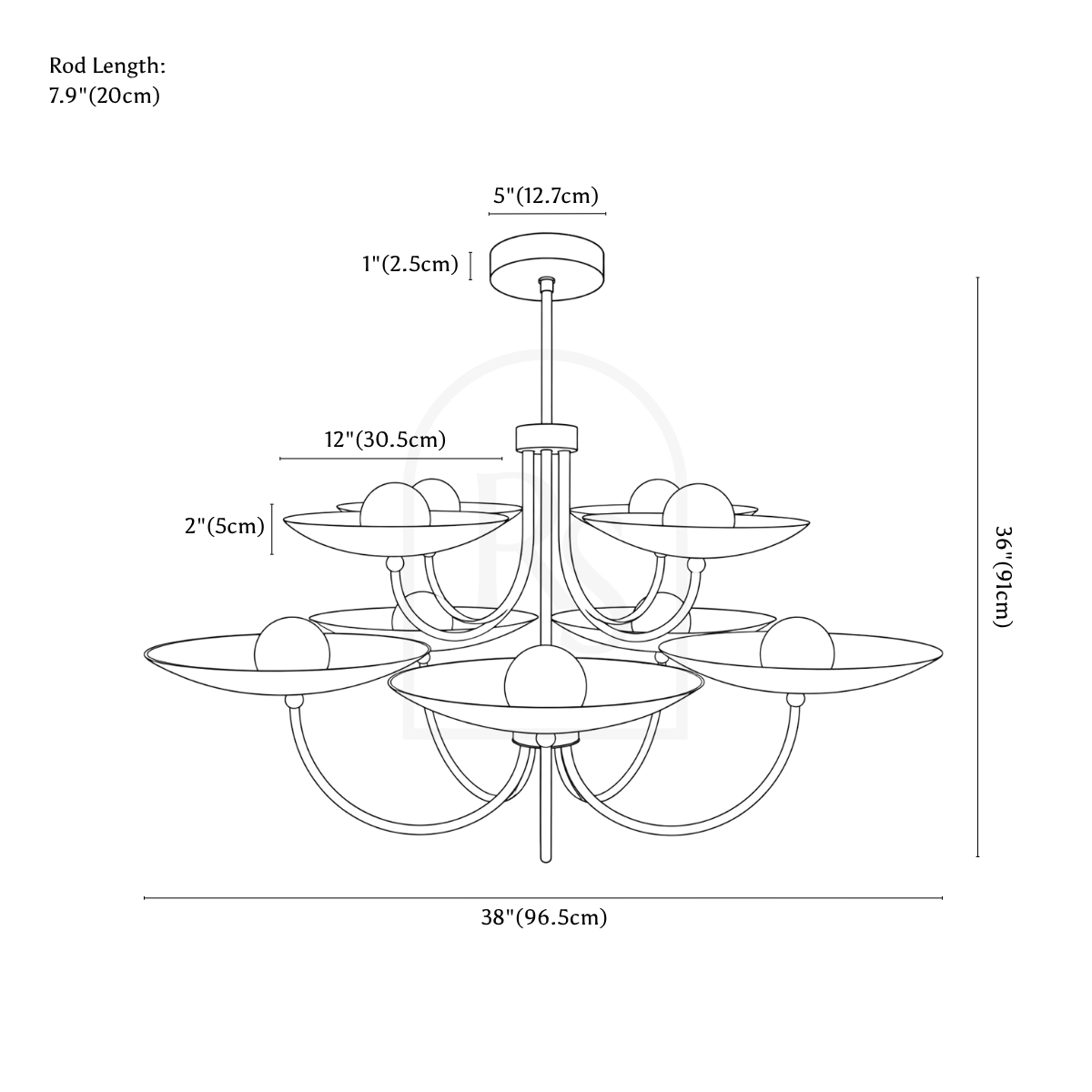 Kelric Chandelier line drawing 1