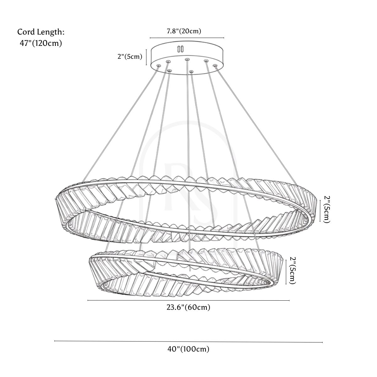 Tiwa 2-Tier Chandelier line drawing 3
