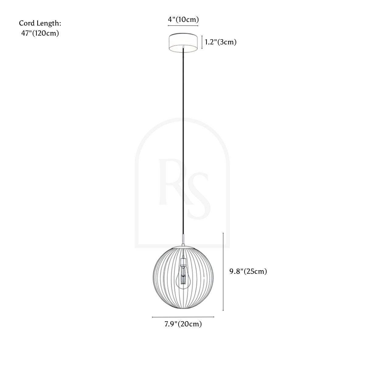 Carissa Pendant Light line drawing 2