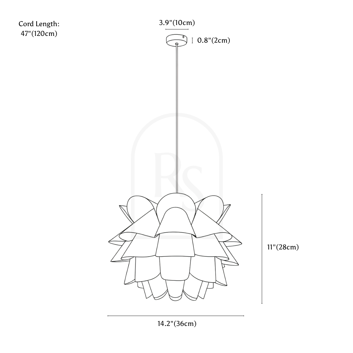 Lauren Pendant Light line drawing 1