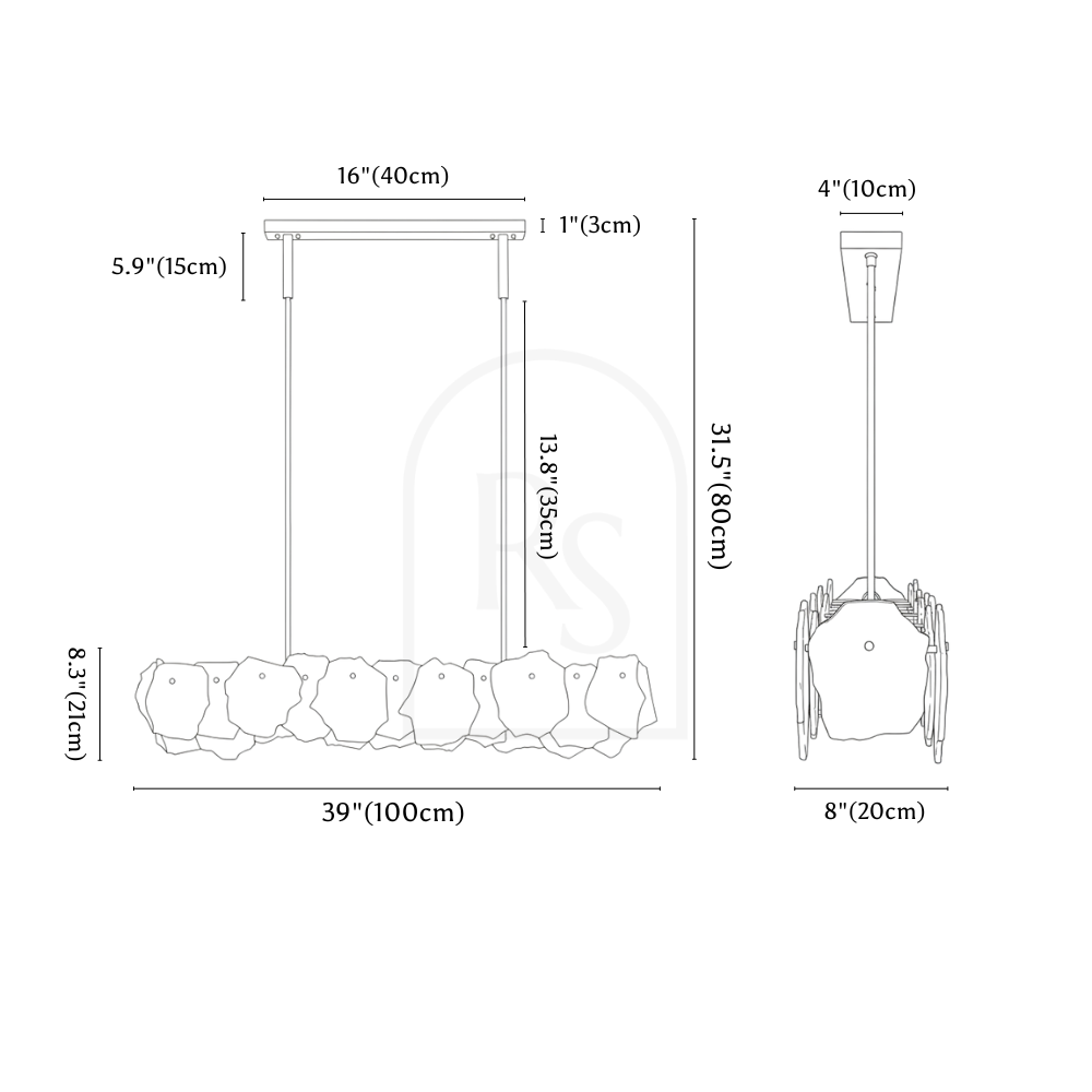 Elora Alabaster Chandelier line drawing 5