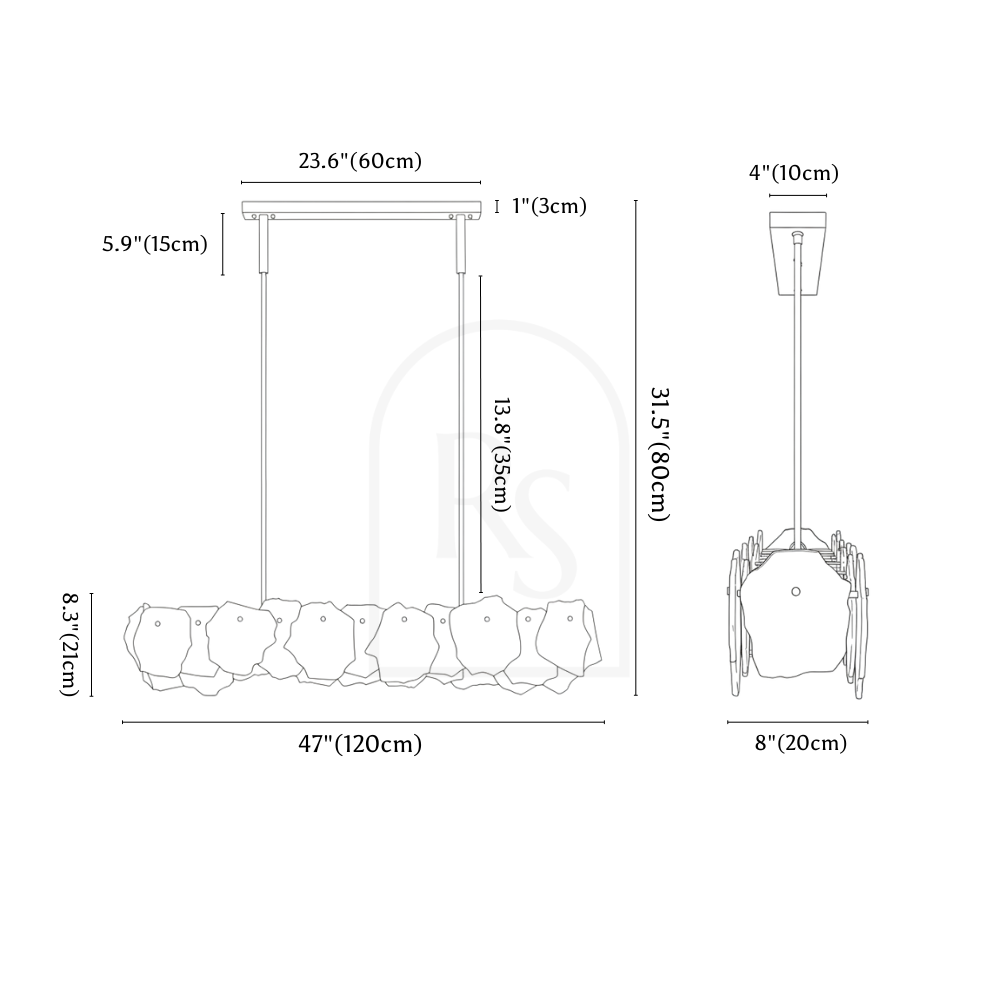 Elora Alabaster Chandelier line drawing 6