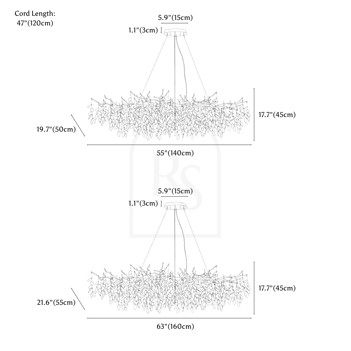 Lamean Crystal Chandelier line drawing 4
