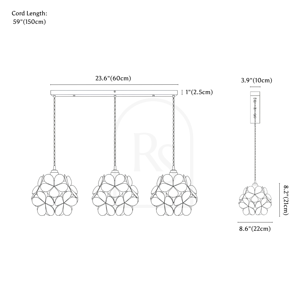 Camellia Pendant Light line drawing 3
