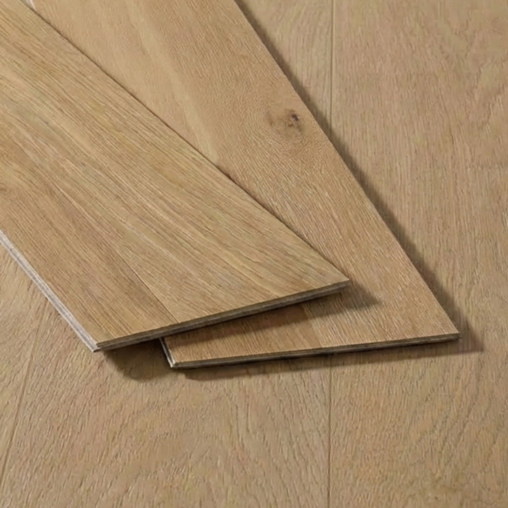 Light oak wood flooring planks with natural grain texture displayed on installed floor background.