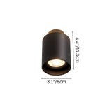 "Tubular black ceiling light with spotlight design, dimensions displayed, 8cm wide and 11.3cm high."