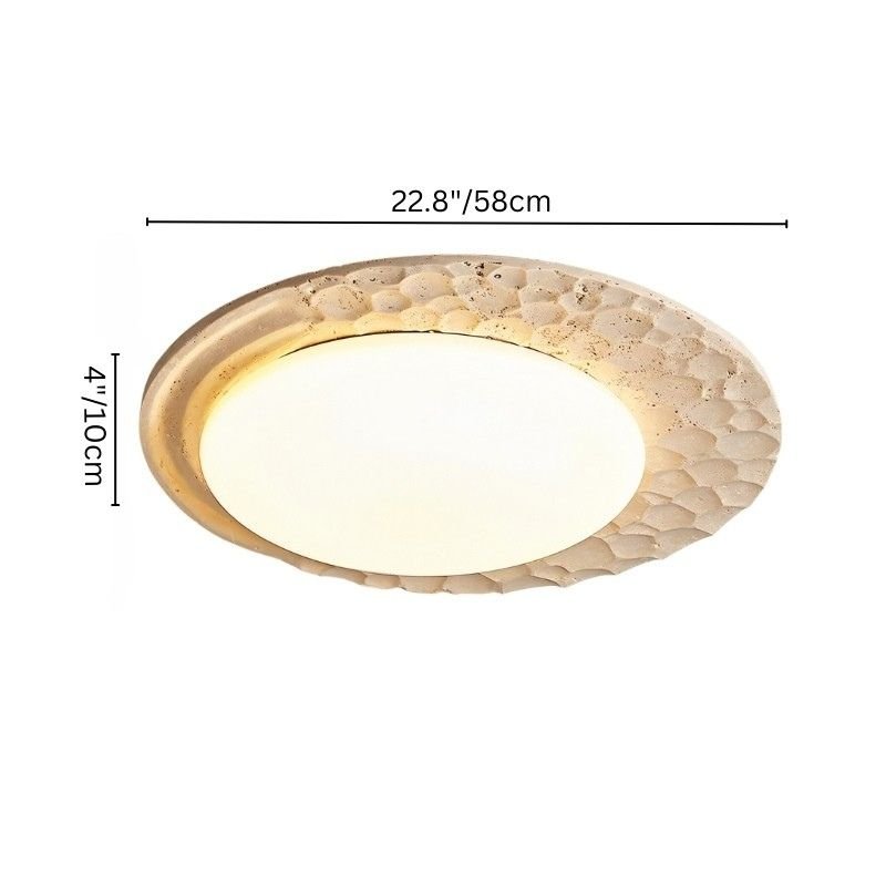 "Ceiling lamp dimensions with a 22.8-inch width and 4-inch depth, featuring travertine and marble construction."