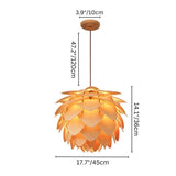 "Medium-sized pendant lamp dimensions, wooden layered design, nature-inspired lighting, 17.7-inch diameter"