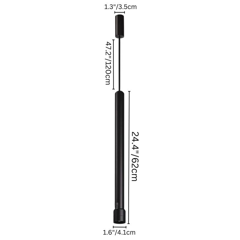 "Black aluminum pendant light dimensions, 62cm height, clean minimalist lighting fixture"