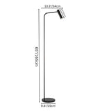 "Slim modern floor lamp with a height of 65 inches and detailed measurements"