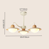 "Chandelier with three curved arms, natural wood and travertine, dimensions 20.8 inches wide and 12.5 inches high"