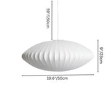 "Medium-sized pendant light with labeled dimensions, 19.6 inches wide, 9 inches tall, and adjustable hanging length for modern interiors."
