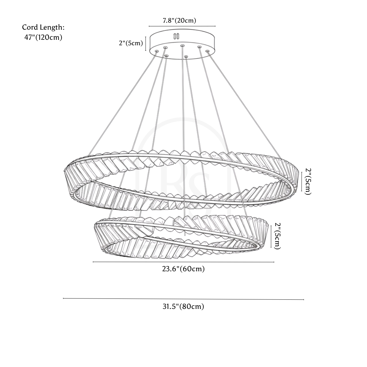 Tiwa 2-Tier Chandelier line drawing 2