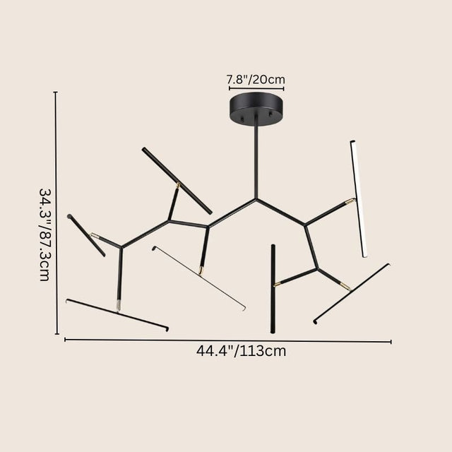 "Large geometric chandelier with angular LED lights, measuring 44.4 inches in width, providing a striking modern design for spacious interiors."