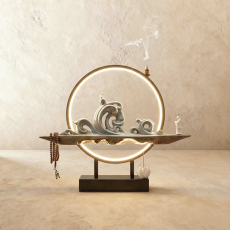 Lámpara de mesa con quemador de incienso iluminada por la luna