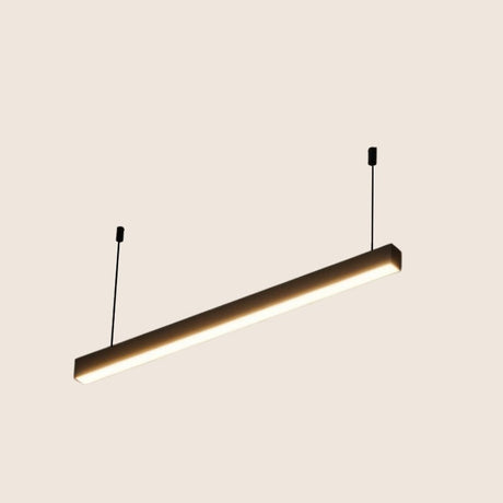 "Sleek suspended linear pendant light, minimalist aluminum design, modern ceiling lighting"