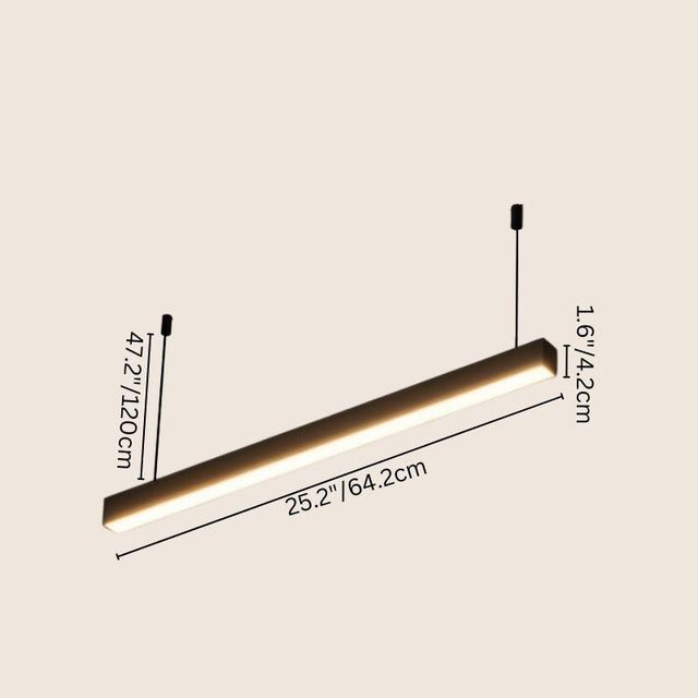 "Pendant light dimension view, compact aluminum design, sleek linear structure, modern fixture details"
