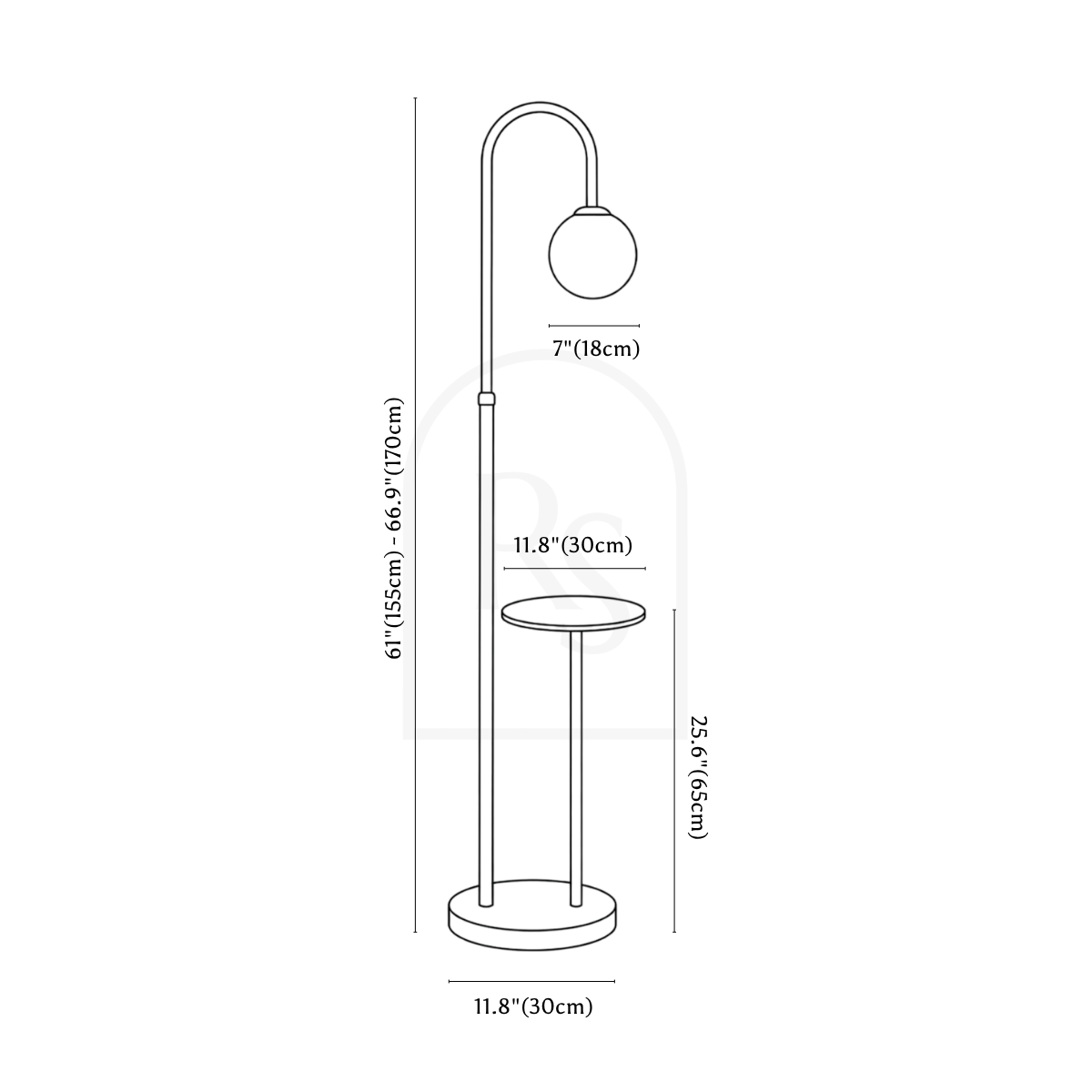 Okul Floor Lamp With Smart Side Table line drawing 1