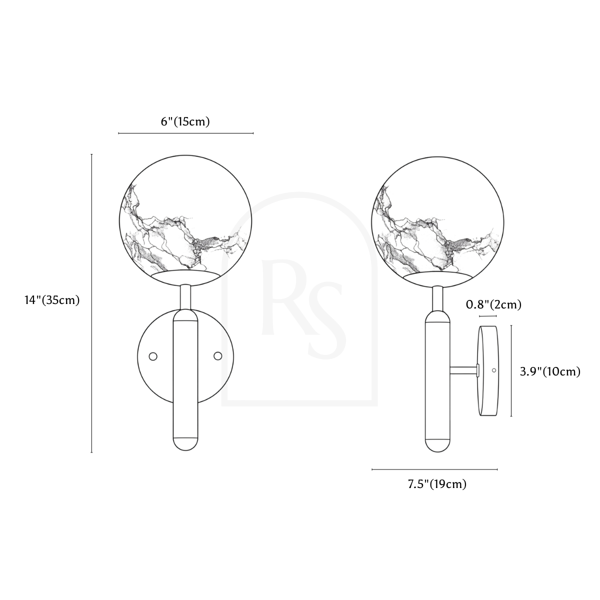 Orbis Alabaster Wall Lamp line drawing 1