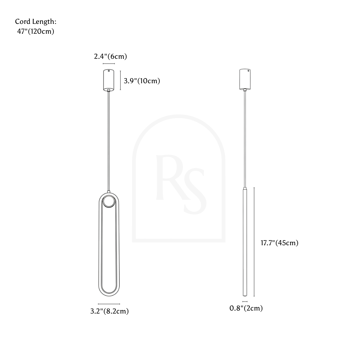 Ovale Pendant Light line drawing 1