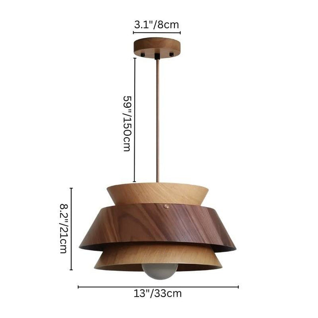 "Wooden pendant light with dimensions of 13 inches in diameter and 8 to 8.2 inches in height, perfect for contemporary dining rooms."