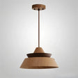 "Wooden pendant light with a layered structure, perfect for contemporary settings, providing a warm and inviting glow."