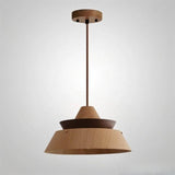 "Wooden pendant light with a layered structure, perfect for contemporary settings, providing a warm and inviting glow."