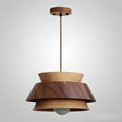 "Pendant light crafted from natural wood materials, designed to emit a warm, ambient glow in modern living spaces."