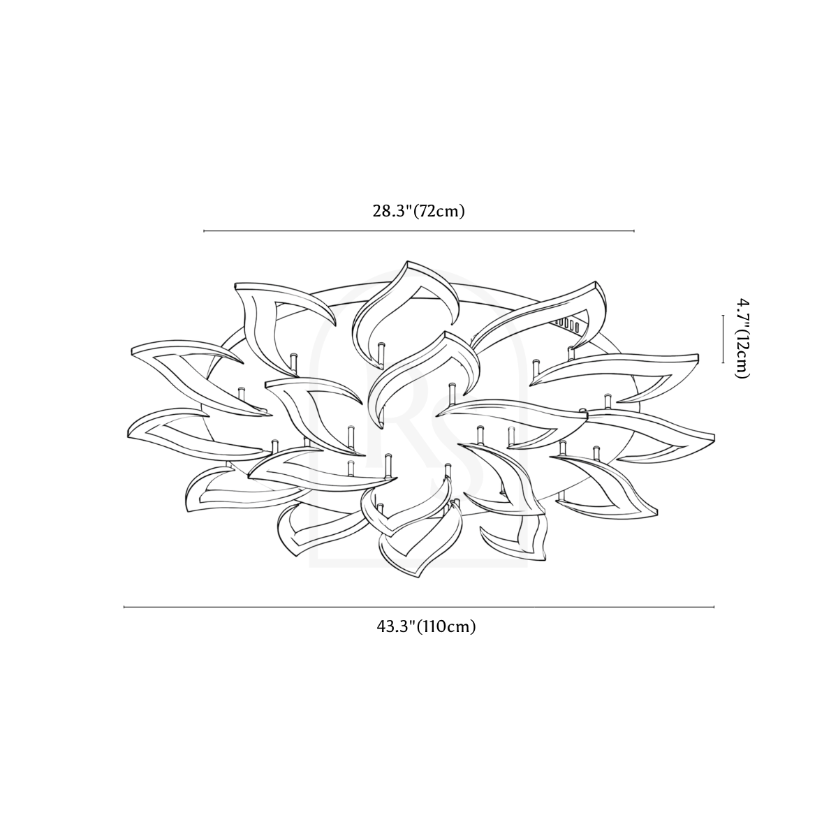 Phool Ceiling Light line drawing 4