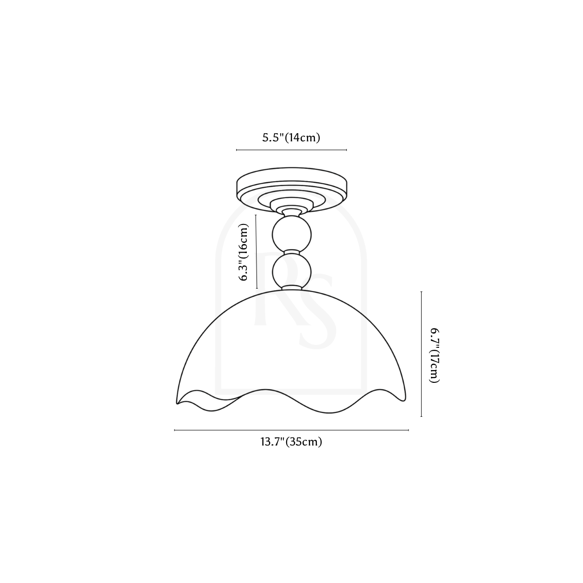 Qyron Ceiling Light line drawing 1