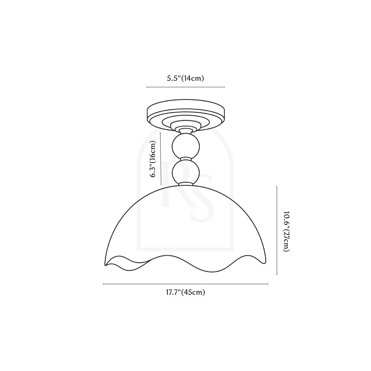 Qyron Ceiling Light line drawing 2