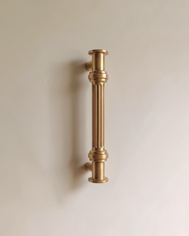 Vestige Cabinet Pull 6" in Satin Brass, on a plain background