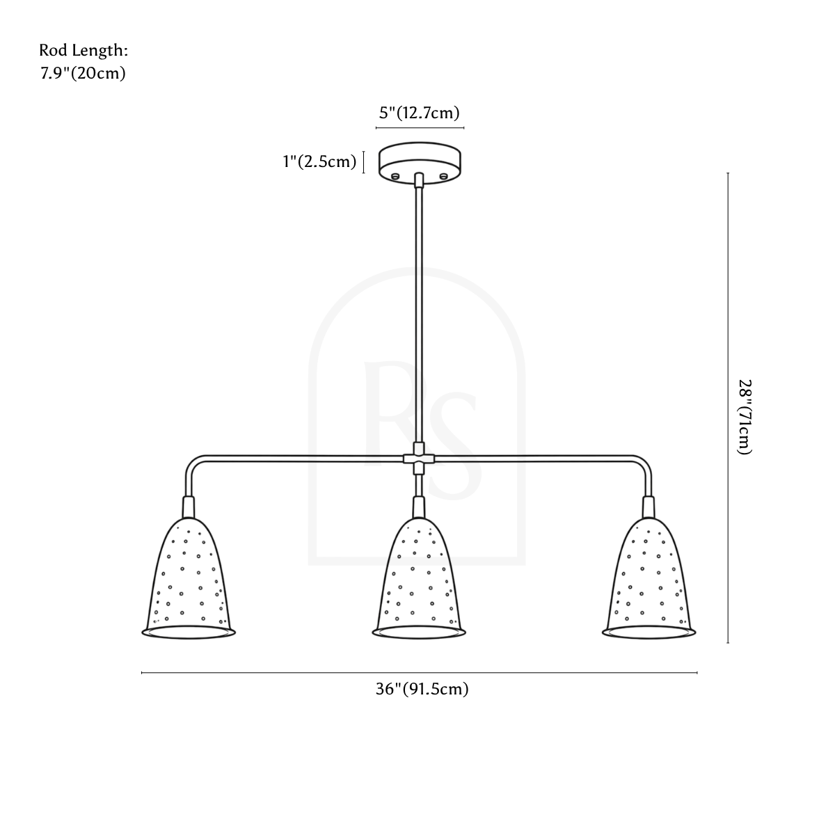 Renvik Linear Chandelier line drawing 1