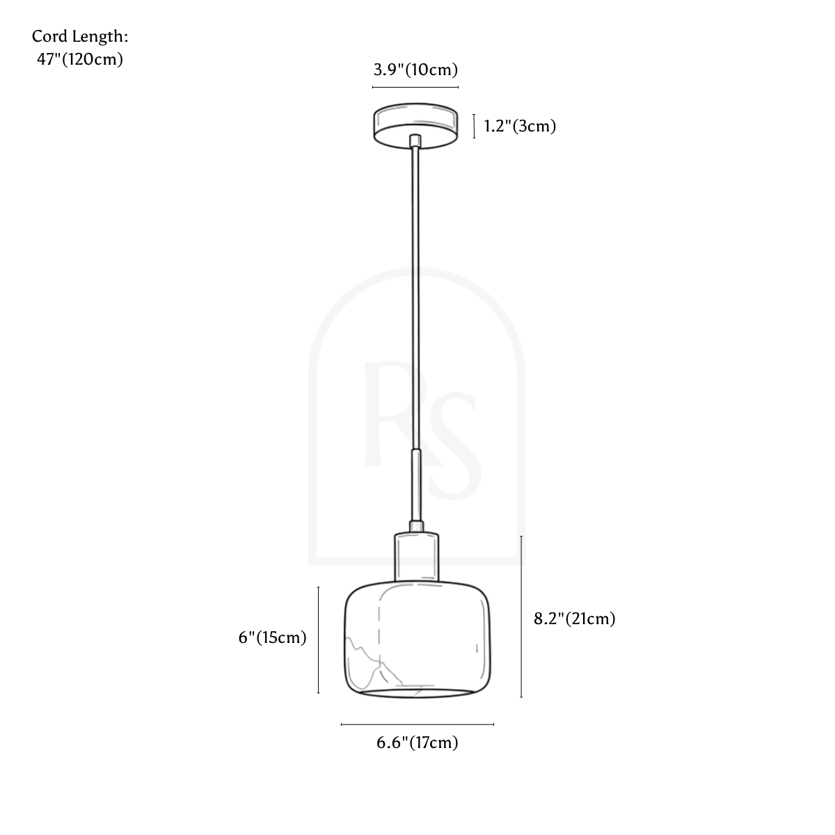 Revina Alabaster Pendant Light line drawing 1