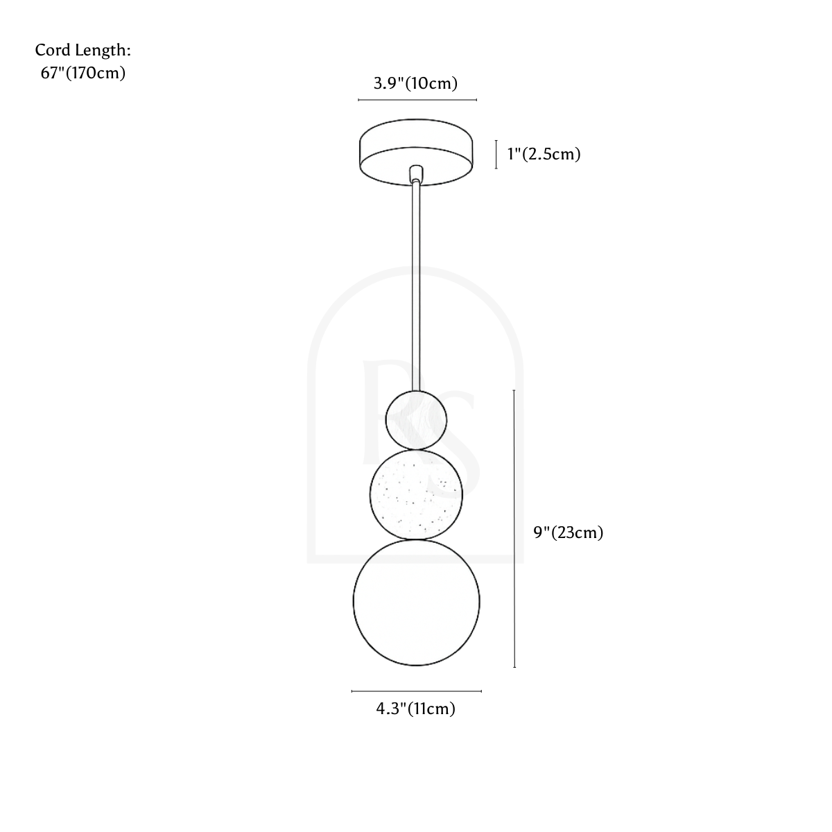 Rile Pendant Light line drawing 1