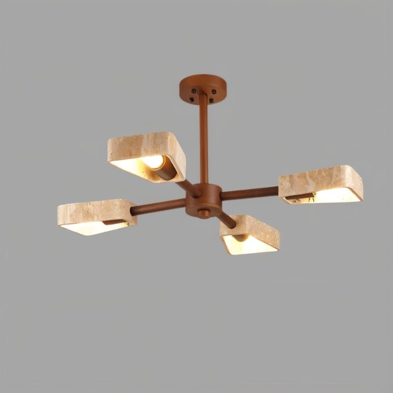 "Stylish ceiling lamp made with square travertine fixtures and soft lighting, enhancing the ambiance in contemporary living spaces."