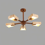 "Modern ceiling lamp featuring five square travertine shades, designed to provide ambient lighting in large living rooms and dining areas."