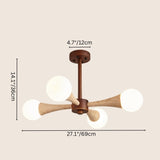 "Four-light ceiling lamp with curved glass diffusers and wooden elements, elegant contemporary design"