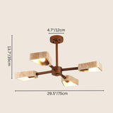 "Four-light ceiling lamp featuring natural travertine and wood, contemporary and rustic blend"
