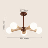 "Five-light ceiling lamp combining curved glass and wood for soft ambient lighting and aesthetic appeal"