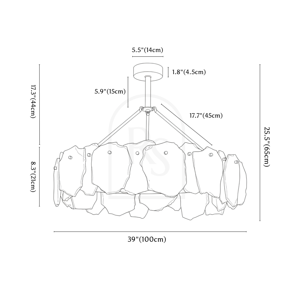 Elora Alabaster Chandelier line drawing 4