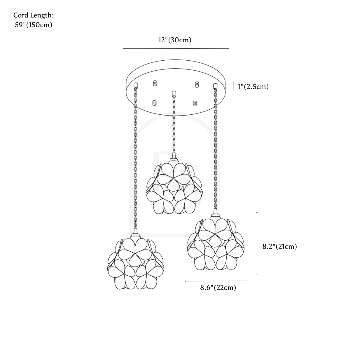 Camellia Pendant Light line drawing 2