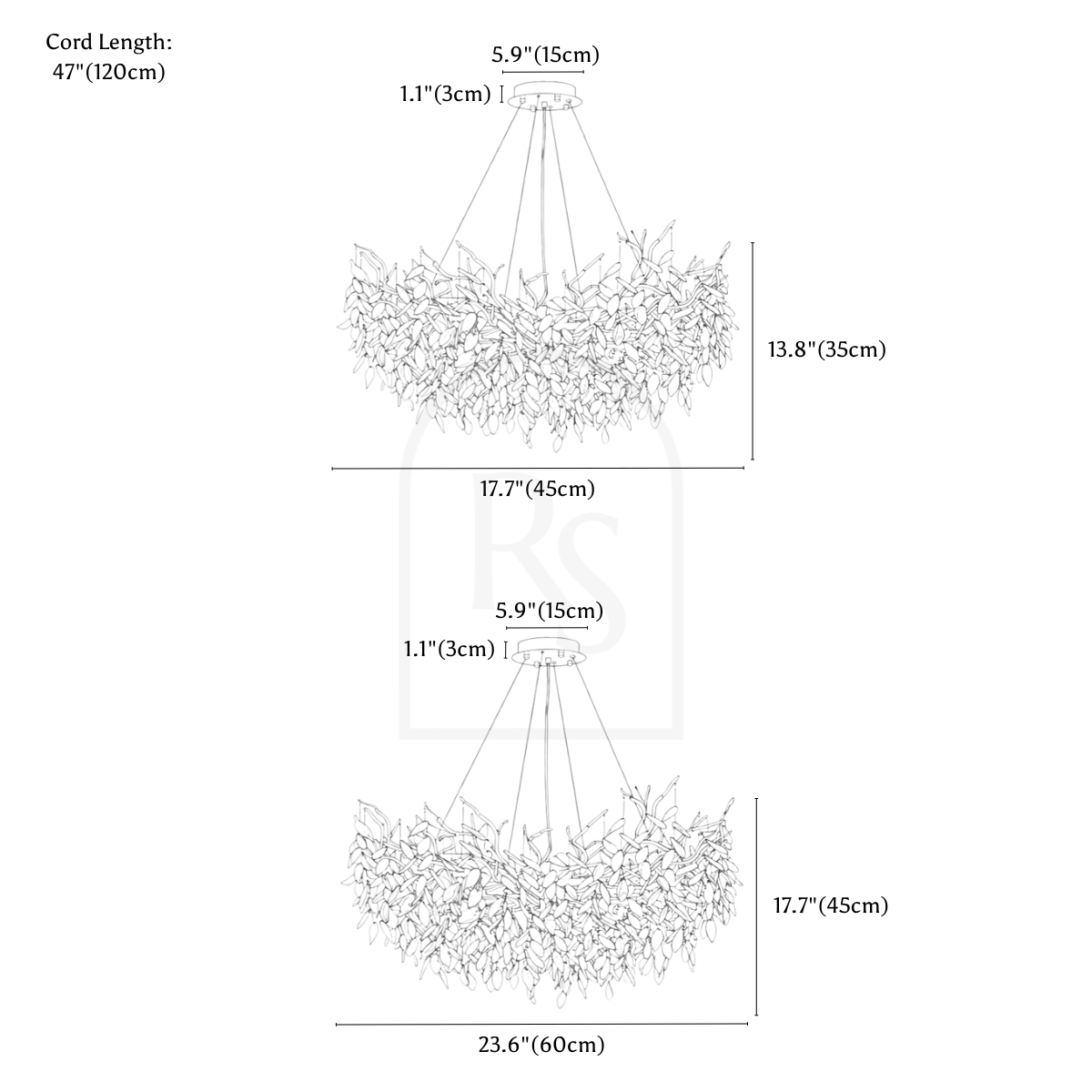 Lamean Crystal Chandelier line drawing 1