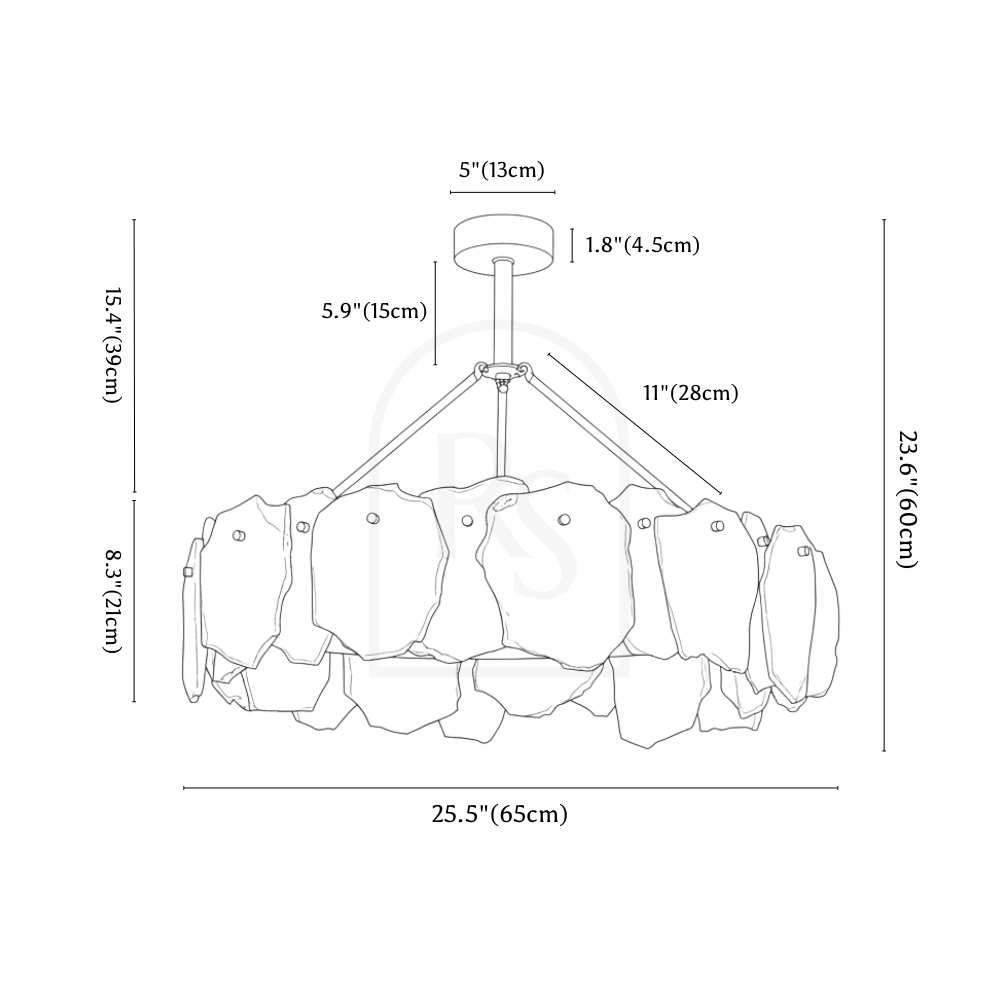 Elora Alabaster Chandelier line drawing 2