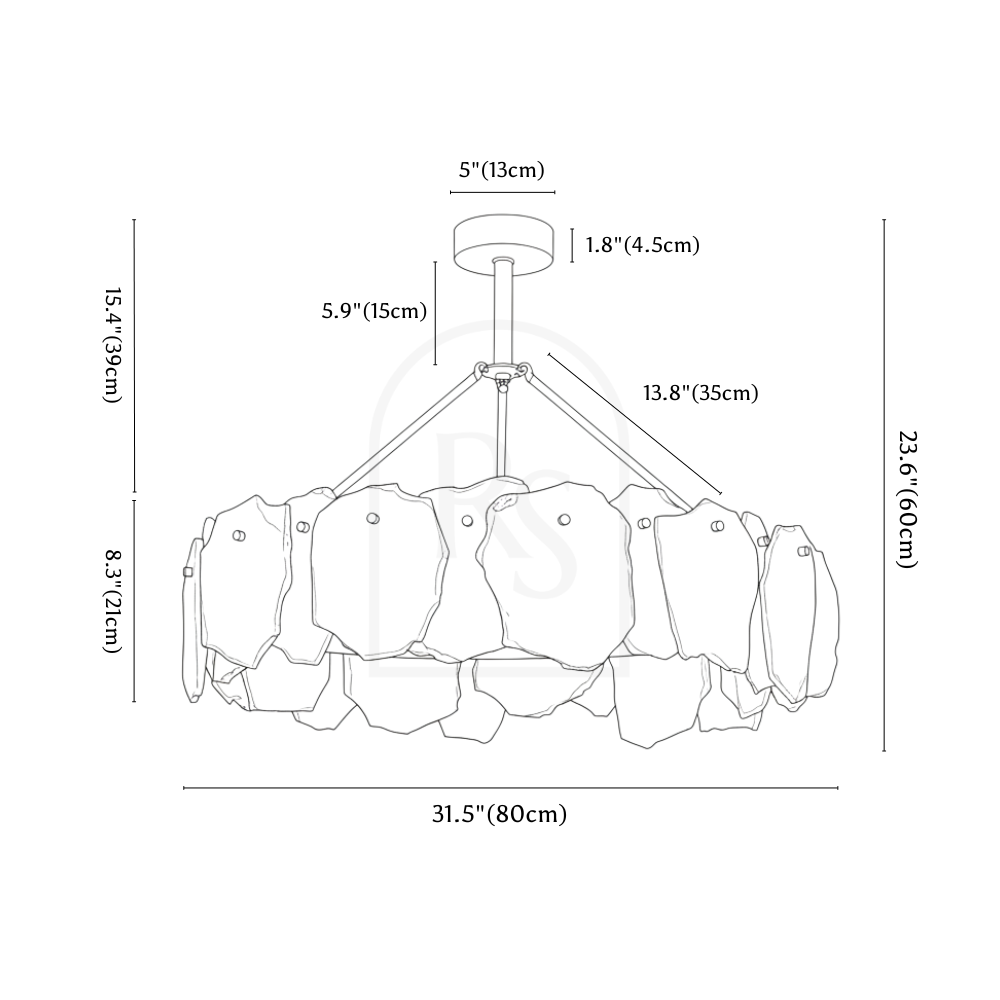 Elora Alabaster Chandelier line drawing 3