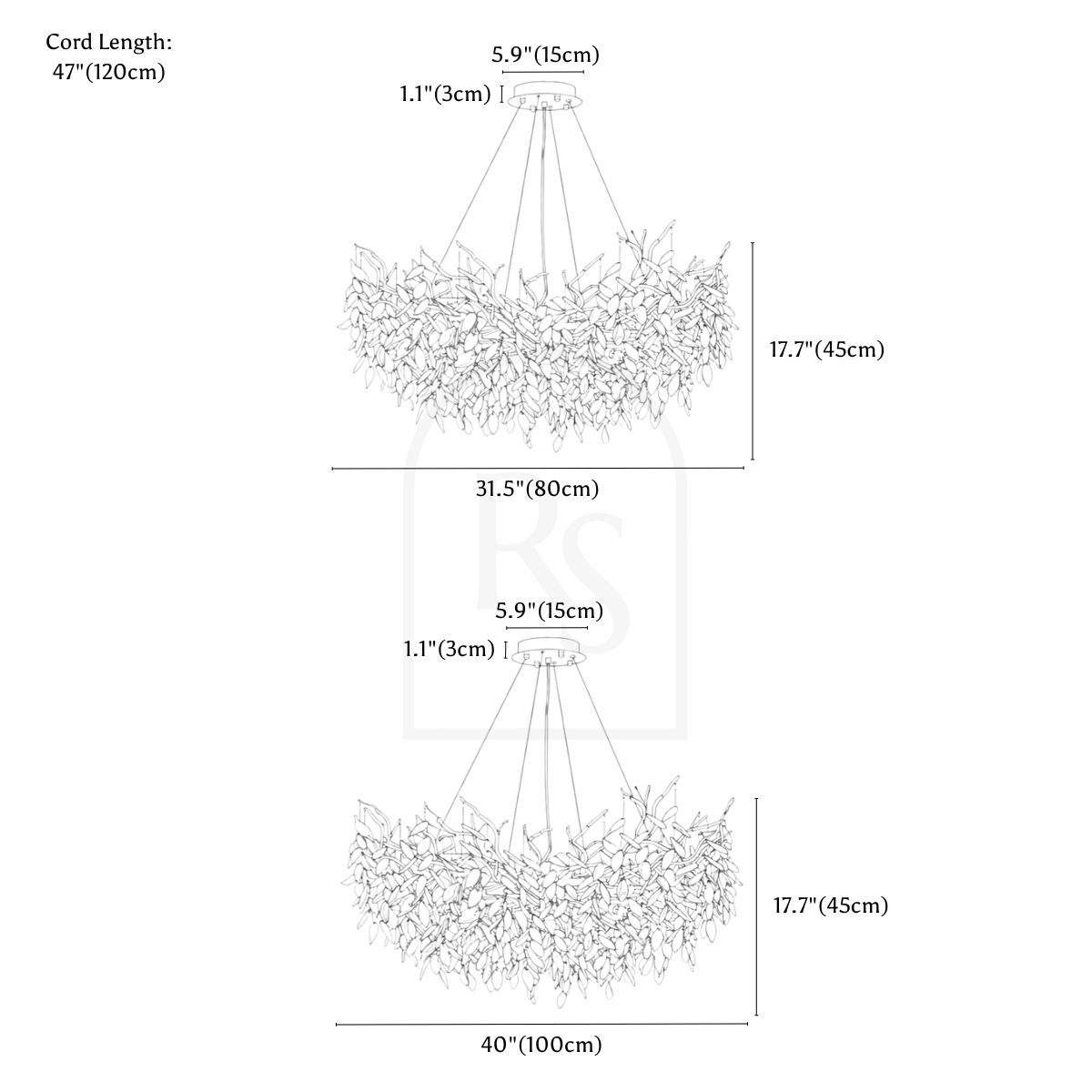 Lamean Crystal Chandelier line drawing 2