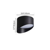"Black cylindrical ceiling light, 3.9 inches wide, asymmetric cut, modern flush-mounted design"